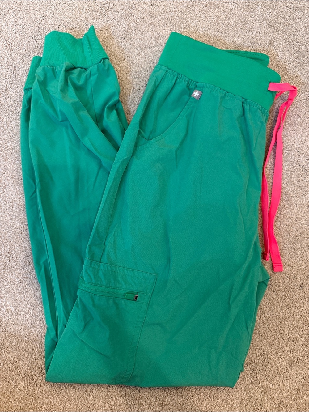 Figs Green Jogger Scrub Pants with Pink Drawstring